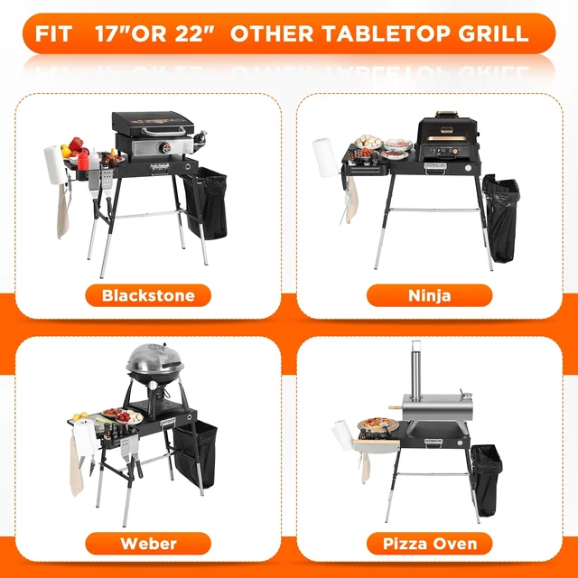 Alt view image 3 of 7 - Outdoor Folding Grill Table, Adjustable Blackstone Griddle Stand | Fit 17 22 Blackstone & Ninja Grills, Portable Camping Table for Outdoor BBQ & Tailgating