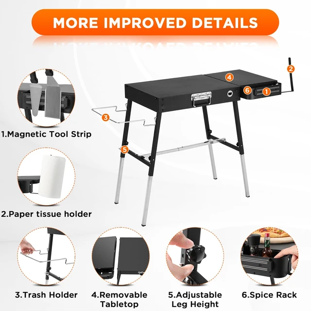 Alt view image 4 of 7 - Outdoor Folding Grill Table, Adjustable Blackstone Griddle Stand | Fit 17 22 Blackstone & Ninja Grills, Portable Camping Table for Outdoor BBQ & Tailgating