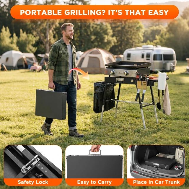 Alt view image 5 of 7 - Outdoor Folding Grill Table, Adjustable Blackstone Griddle Stand | Fit 17 22 Blackstone & Ninja Grills, Portable Camping Table for Outdoor BBQ & Tailgating