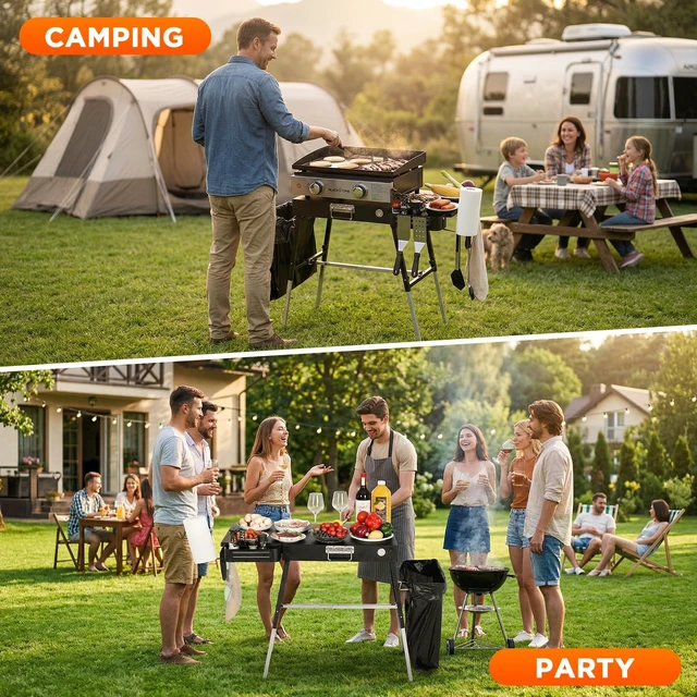 Alt view image 6 of 7 - Outdoor Folding Grill Table, Adjustable Blackstone Griddle Stand | Fit 17 22 Blackstone & Ninja Grills, Portable Camping Table for Outdoor BBQ & Tailgating