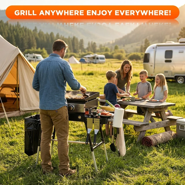 Alt view image 7 of 7 - Outdoor Folding Grill Table, Adjustable Blackstone Griddle Stand | Fit 17 22 Blackstone & Ninja Grills, Portable Camping Table for Outdoor BBQ & Tailgating
