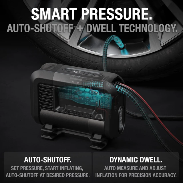 Alt view image 5 of 7 - AIR15 44 LPM 12V Portable Tire Inflator & Air Compressor | Inflates 0-40 PSI in 2.9 Minutes, 80 PSI, Digital Gauge & Auto-Shutoff, Plugs into 12V Socket, Tires up to 33 Inches