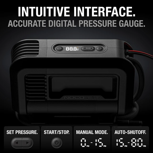 Alt view image 6 of 7 - AIR15 44 LPM 12V Portable Tire Inflator & Air Compressor | Inflates 0-40 PSI in 2.9 Minutes, 80 PSI, Digital Gauge & Auto-Shutoff, Plugs into 12V Socket, Tires up to 33 Inches