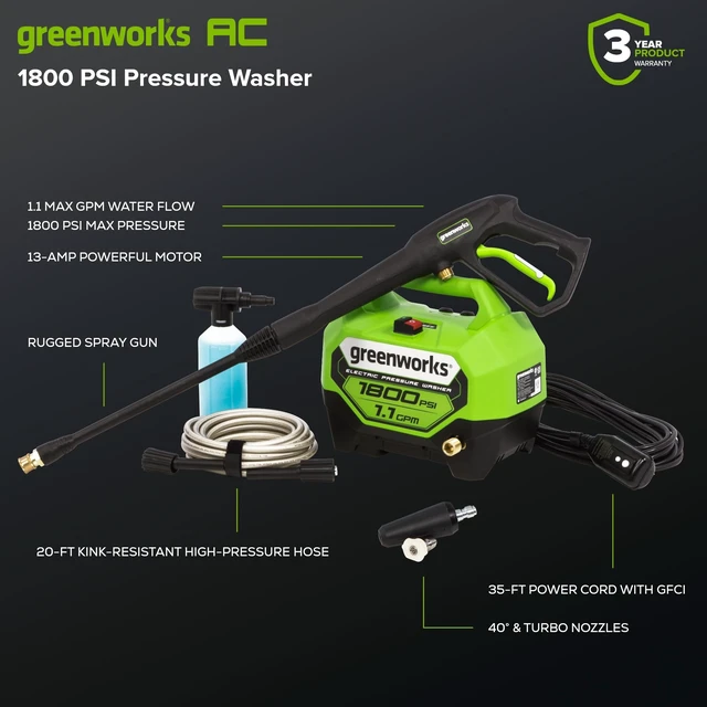 Alt view image 2 of 7 - 1800 PSI (1.1 GPM) Electric Pressure Washer PWMA Certified