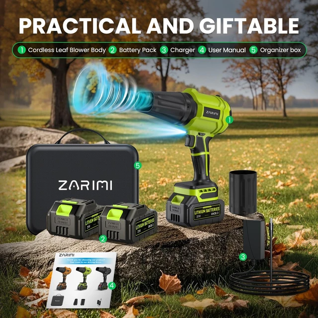 Alt view image 6 of 7 - Cordless Leaf Blower, 980,000 RPM Handheld Leaf Blower with 2 Batteries & Charger, Lightweight Leaf Blowers for Patio, Lawn, Leaves, Dust - Bright Green