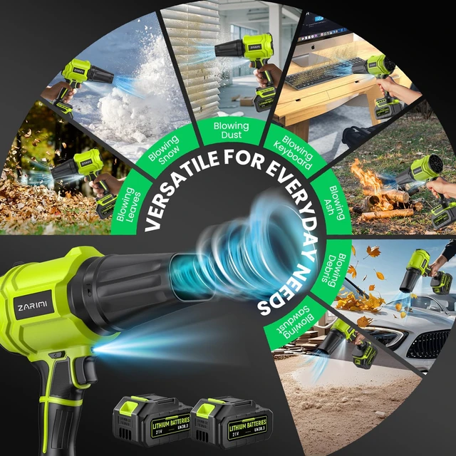 Alt view image 7 of 7 - Cordless Leaf Blower, 980,000 RPM Handheld Leaf Blower with 2 Batteries & Charger, Lightweight Leaf Blowers for Patio, Lawn, Leaves, Dust - Bright Green