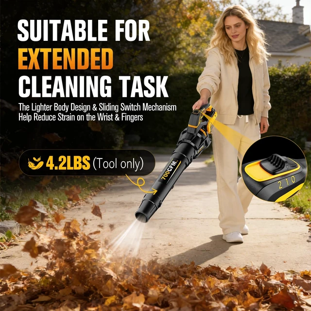 Alt view image 5 of 7 - 700 CFM Leaf Blower Compatible with DeWalt 20V Max Battery (Bare Tool) | 200 MPH Heavy-Duty Cordless Blower with 2-Speed Sliding Switch, Copper Motor for Lawn Care, Yard Debris & Winter Snow