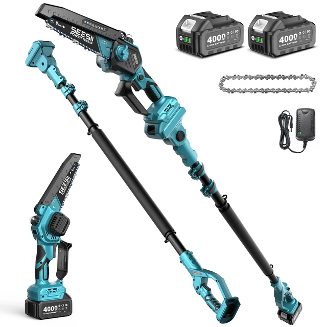 Main image of 2-in-1 Electric Pole Saws for Tree Trimming, Brushless Motor | 2 x 4000mAh Batteries,Hand Held Mini Chainsaw Cordless 6 Inch with Extension Pole for Tree Limb Branch Cutter