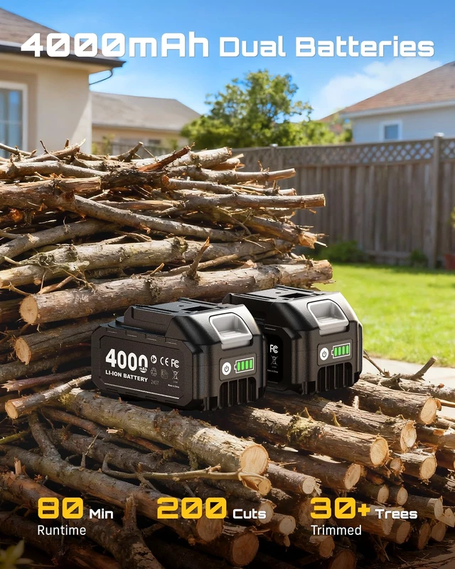 Alt view image 4 of 7 - 2-in-1 Electric Pole Saws for Tree Trimming, Brushless Motor | 2 x 4000mAh Batteries,Hand Held Mini Chainsaw Cordless 6 Inch with Extension Pole for Tree Limb Branch Cutter