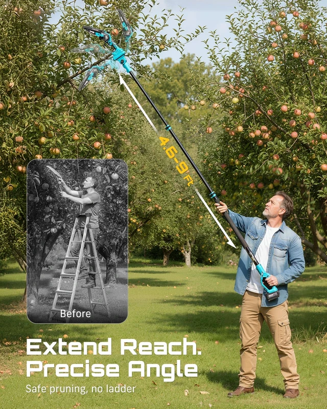 Alt view image 3 of 7 - 2-in-1 Electric Pole Saws for Tree Trimming, Brushless Motor | 2 x 4000mAh Batteries,Hand Held Mini Chainsaw Cordless 6 Inch with Extension Pole for Tree Limb Branch Cutter