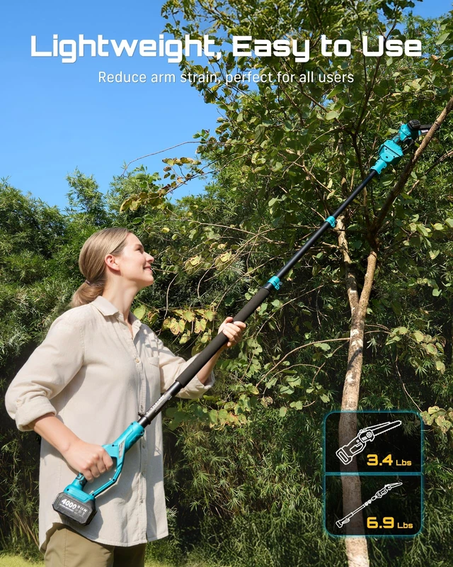 Alt view image 7 of 7 - 2-in-1 Electric Pole Saws for Tree Trimming, Brushless Motor | 2 x 4000mAh Batteries,Hand Held Mini Chainsaw Cordless 6 Inch with Extension Pole for Tree Limb Branch Cutter