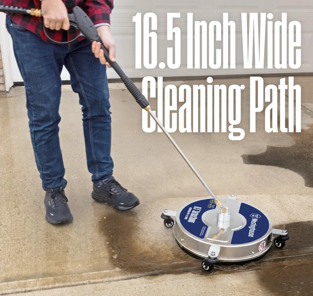 Alt view image 2 of 7 - Universal 16.5 Pressure Washer Surface Cleaner Attachment - Stainless Steel - 4400 Max PSI, 1/4 Connector - for Gas and Electric Pressure Washers