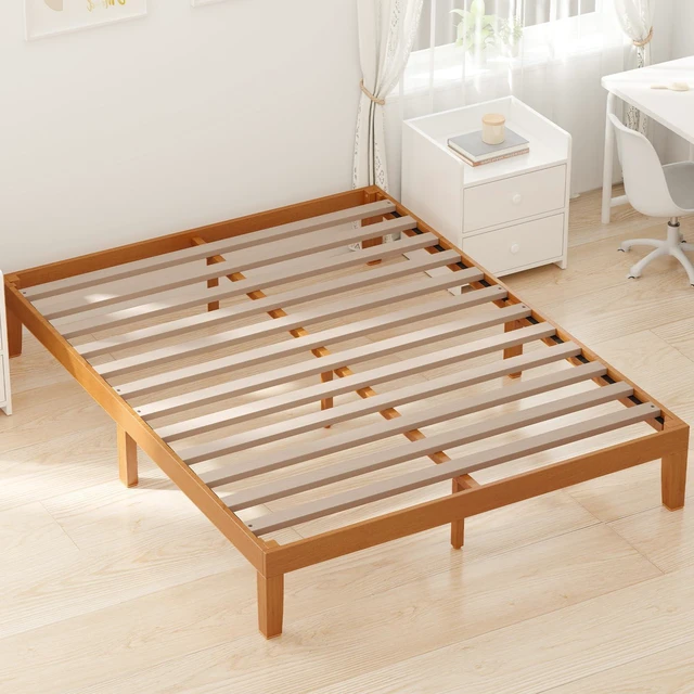 Main image of Queen Size Bed Frames, 12 Inch Height Wood Platform Bed Frame | Queen Size Bed Frame 12 Inch Platform Bedframe, 500 Lbs Capacity, Underbed Storage, No Box Spring Needed, Honey solid wood