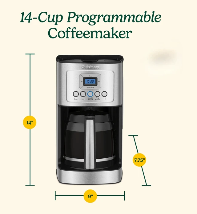 Alt view image 6 of 6 - Coffee Maker, Programmable, 14-Cup Glass Carafe, DCC-3200 | Stainless steel PerfecTemp coffee machine with 1-4 cup settings, strength control, auto-off, reusable gold tone filter