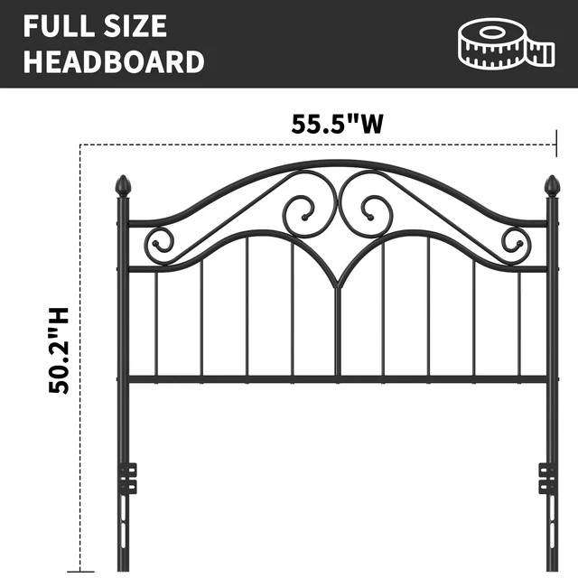 Alt view image 7 of 7 - Headboard for Full Size Bed Frame Vintage Platform Bed Metal Headboard Only | Height Adjustable,Sturdy and Stable,Easy Assembly,Black