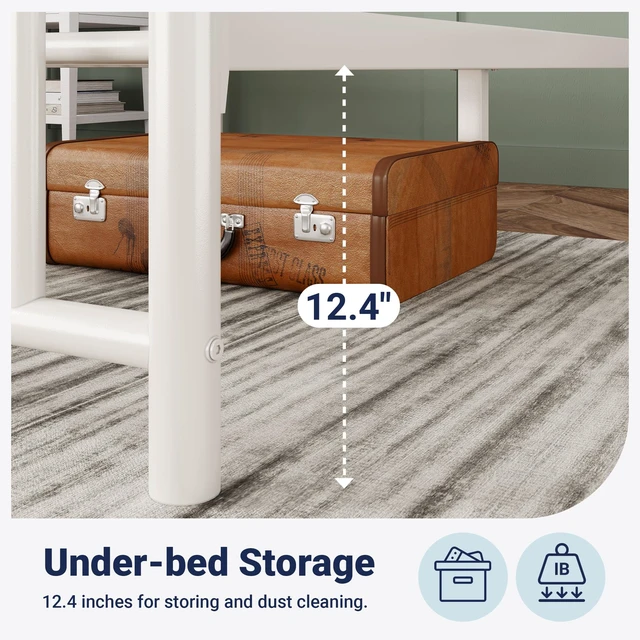 Alt view image 6 of 7 - 14'' Twin Size Metal Platform Bed Frame, Vintage Headboard, White | 45'' Tall Victorian Headboard/Footboard/Mattress Foundation/Under Bed Storage/No Box Spring Needed/Easy Assembly/Noise Free