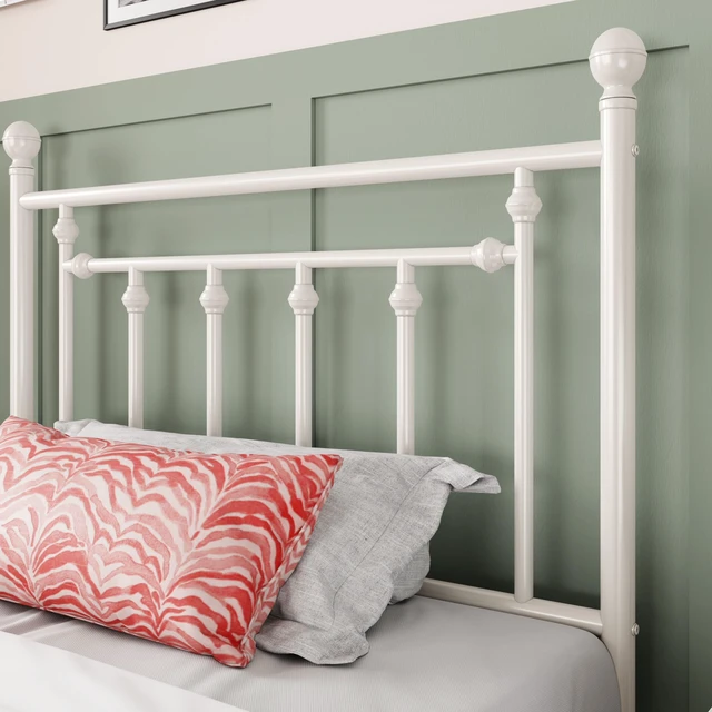 Alt view image 5 of 7 - 14'' Twin Size Metal Platform Bed Frame, Vintage Headboard, White | 45'' Tall Victorian Headboard/Footboard/Mattress Foundation/Under Bed Storage/No Box Spring Needed/Easy Assembly/Noise Free