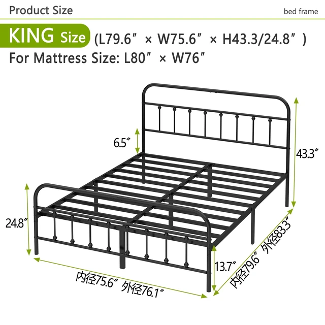 Alt view image 3 of 7 - Metal Bed Frame King Size,Easy to Assemble,Black | Structurally Stable, Heavy Duty Steel Slat Supported, No Box Spring Needed, Easy Removal and Transport