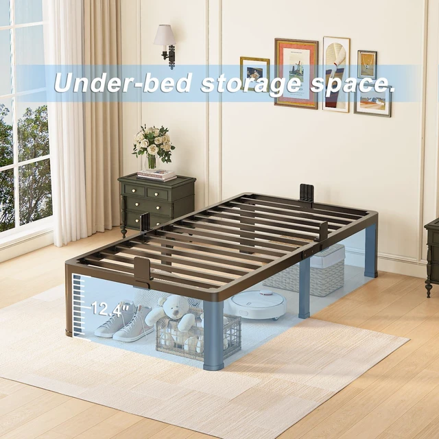 Alt view image 4 of 6 - 14 inch Twin XL Bed Frame with Round Corner Legs Mattress Slide Stopper,3500 lbs Heavy Duty Metal Platform,No Box Spring Needed,Easy Assembly,Noise Free