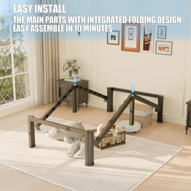 Alt view image 6 of 6 - 14 inch Twin XL Bed Frame with Round Corner Legs Mattress Slide Stopper,3500 lbs Heavy Duty Metal Platform,No Box Spring Needed,Easy Assembly,Noise Free