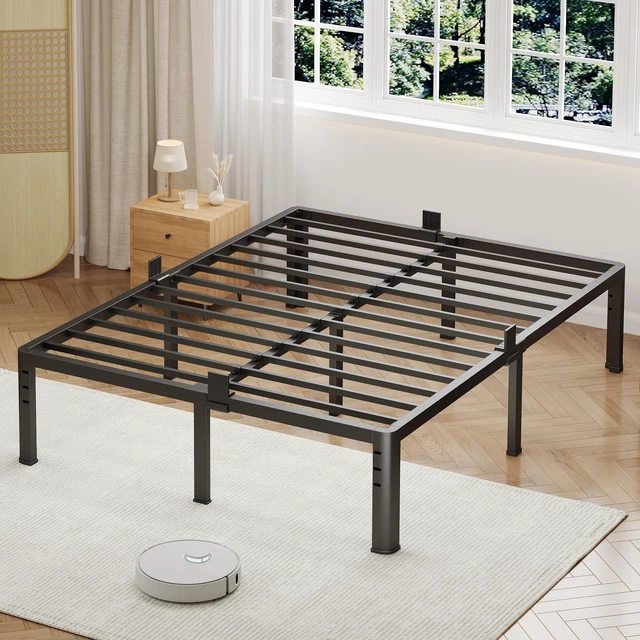 Main image of 14 Inch Queen Size Metal Platform Bed Frame with Round Corner Legs | Noise Free, Easy Assembly, Heavy Duty 3500LBS Load Capacity, No Box Spring Needed, 4 Mattress Stoppers, Under-Bed Storage