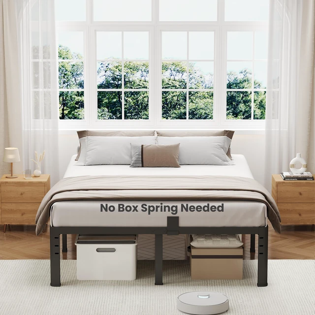 Alt view image 2 of 7 - 14 Inch Queen Size Metal Platform Bed Frame with Round Corner Legs | Noise Free, Easy Assembly, Heavy Duty 3500LBS Load Capacity, No Box Spring Needed, 4 Mattress Stoppers, Under-Bed Storage