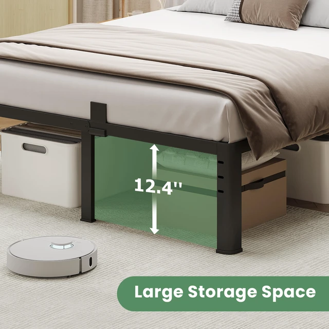 Alt view image 5 of 7 - 14 Inch Queen Size Metal Platform Bed Frame with Round Corner Legs | Noise Free, Easy Assembly, Heavy Duty 3500LBS Load Capacity, No Box Spring Needed, 4 Mattress Stoppers, Under-Bed Storage