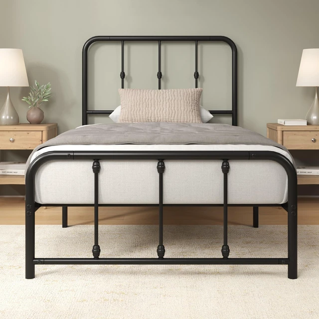Main image of Leonardo Metal Platform Bed Frame, Victorian Spindle Headboard, Twin | Heavy Duty Bed Base, Ample Underbed Storage Space, Durable Construction, Sleek Minimalist Style, Easy Assembly
