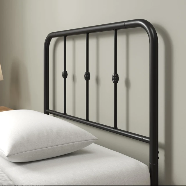 Alt view image 2 of 7 - Leonardo Metal Platform Bed Frame, Victorian Spindle Headboard, Twin | Heavy Duty Bed Base, Ample Underbed Storage Space, Durable Construction, Sleek Minimalist Style, Easy Assembly