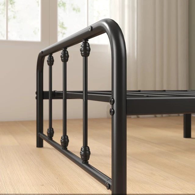 Alt view image 4 of 7 - Leonardo Metal Platform Bed Frame, Victorian Spindle Headboard, Twin | Heavy Duty Bed Base, Ample Underbed Storage Space, Durable Construction, Sleek Minimalist Style, Easy Assembly