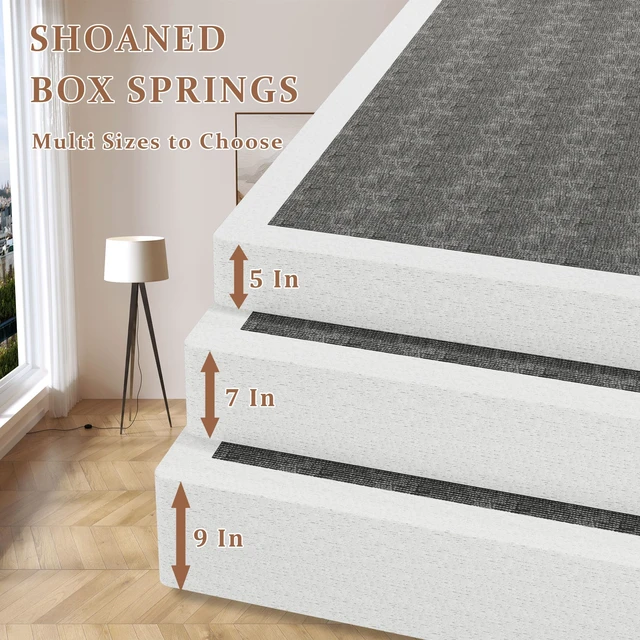 Alt view image 4 of 7 - 7 Inch Queen Box Spring - Metal Frame Mattress Foundation Memory Foam Basics Bed Base Heavy Duty Box Springs No Noise, 3000lbs Max Weight Capacity