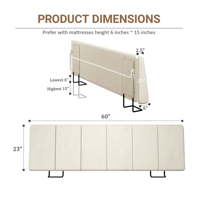 Alt view image 2 of 7 - Queen Size Headboard Only-No Assembly Required, Beige | Easy to use no assembly required, Linen fabric and extra-thick foam for added comfort, Modern style headboard queen size