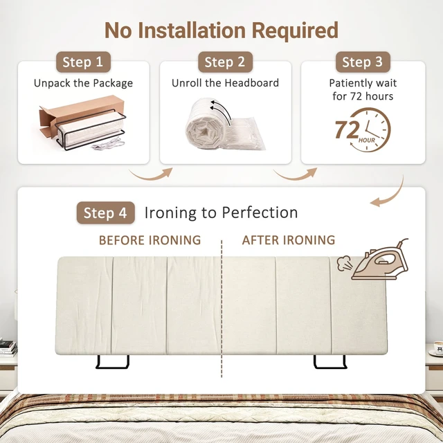 Alt view image 3 of 7 - Queen Size Headboard Only-No Assembly Required, Beige | Easy to use no assembly required, Linen fabric and extra-thick foam for added comfort, Modern style headboard queen size