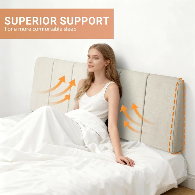 Alt view image 6 of 7 - Queen Size Headboard Only-No Assembly Required, Beige | Easy to use no assembly required, Linen fabric and extra-thick foam for added comfort, Modern style headboard queen size