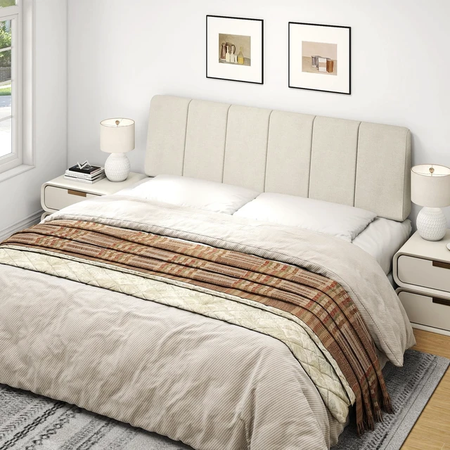 Alt view image 7 of 7 - Queen Size Headboard Only-No Assembly Required, Beige | Easy to use no assembly required, Linen fabric and extra-thick foam for added comfort, Modern style headboard queen size
