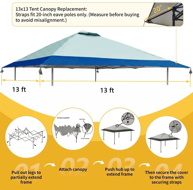 Alt view image 2 of 6 - 13x13 Canopy Replacement Top with Air Vent Fit for Coleman Oasis 1606532 2156426 2156428, 300D Oxford Waterproof Silver Coated Pop Up Canopy Tent Cover for Outdoor (Replacement Top Only)