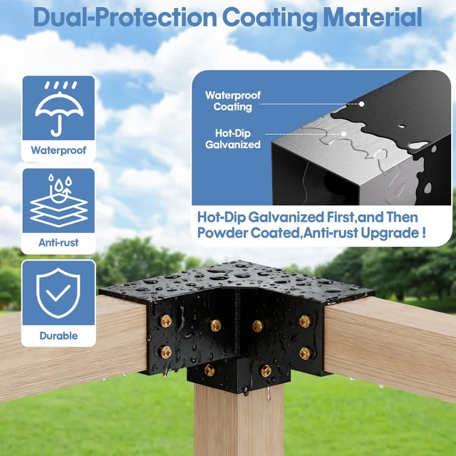 Alt view image 5 of 7 - Pergola Kit, Heavy Duty 3-Way Pergola Brackets for 4"x 4" (Actual 3.5" X 3.5") Lumber,DIY Rust-Proof Gazebo Bracket Kit with Right Angle Corner Bracket, Gazebo Hardware Kits for Patio Backyard Outdoor