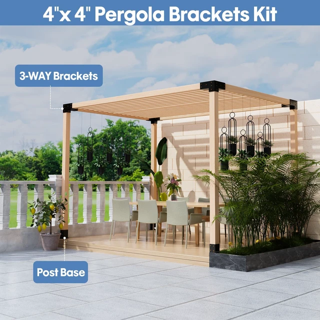 Alt view image 6 of 7 - Pergola Kit, Heavy Duty 3-Way Pergola Brackets for 4"x 4" (Actual 3.5" X 3.5") Lumber,DIY Rust-Proof Gazebo Bracket Kit with Right Angle Corner Bracket, Gazebo Hardware Kits for Patio Backyard Outdoor