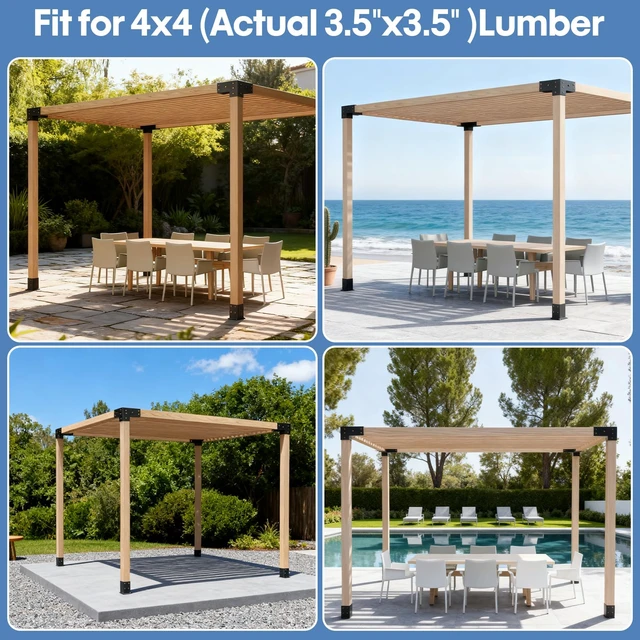 Alt view image 7 of 7 - Pergola Kit, Heavy Duty 3-Way Pergola Brackets for 4"x 4" (Actual 3.5" X 3.5") Lumber,DIY Rust-Proof Gazebo Bracket Kit with Right Angle Corner Bracket, Gazebo Hardware Kits for Patio Backyard Outdoor