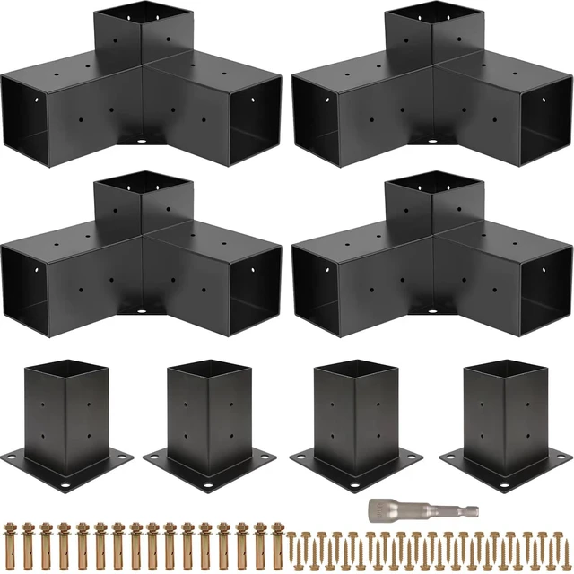 Main image of Pergola Kit, Pergola Brackets 3-Way Right Angle Corner Bracket Woodworks DIY Post Base Kit, Wooden Beams for Gazebos Patio Pergolas Log Cabin