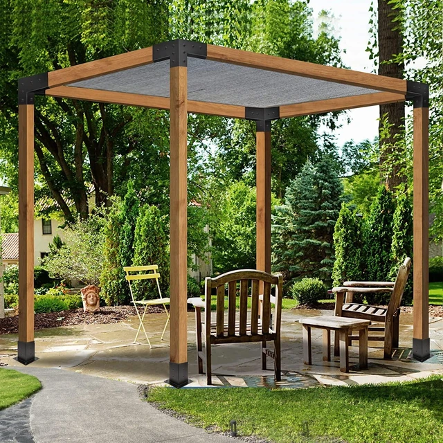 Alt view image 7 of 7 - Pergola Kit, Pergola Brackets 3-Way Right Angle Corner Bracket Woodworks DIY Post Base Kit, Wooden Beams for Gazebos Patio Pergolas Log Cabin