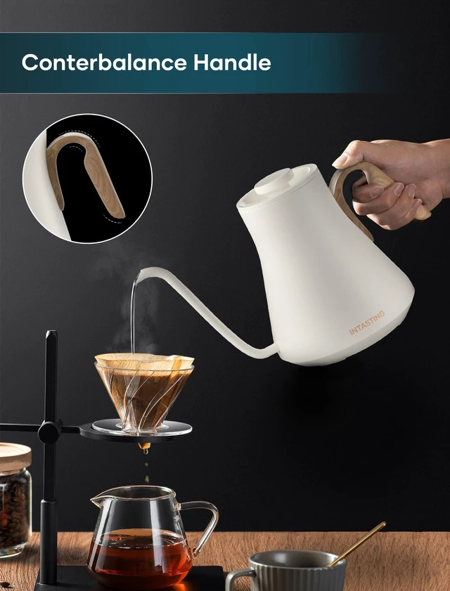 Alt view image 2 of 7 - Gooseneck Electric Kettle with ±1 Temperature Control, 0.9L | Fast Heating, Stainless Steel Interior, for Pour Over Coffee, Tea & Boiling Water, Keep Warm, Cream White