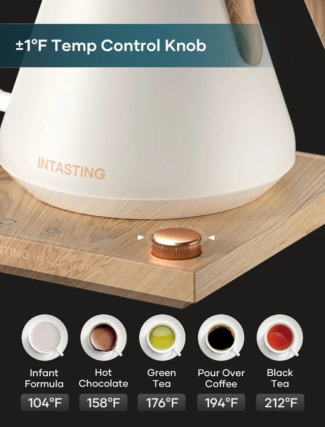 Alt view image 3 of 7 - Gooseneck Electric Kettle with ±1 Temperature Control, 0.9L | Fast Heating, Stainless Steel Interior, for Pour Over Coffee, Tea & Boiling Water, Keep Warm, Cream White