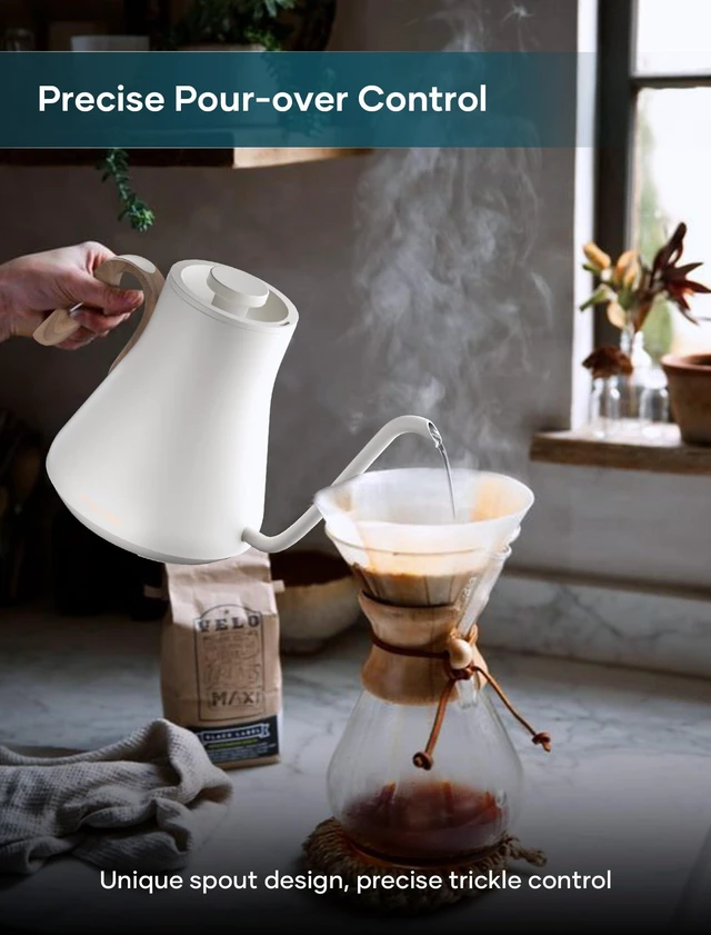 Alt view image 4 of 7 - Gooseneck Electric Kettle with ±1 Temperature Control, 0.9L | Fast Heating, Stainless Steel Interior, for Pour Over Coffee, Tea & Boiling Water, Keep Warm, Cream White