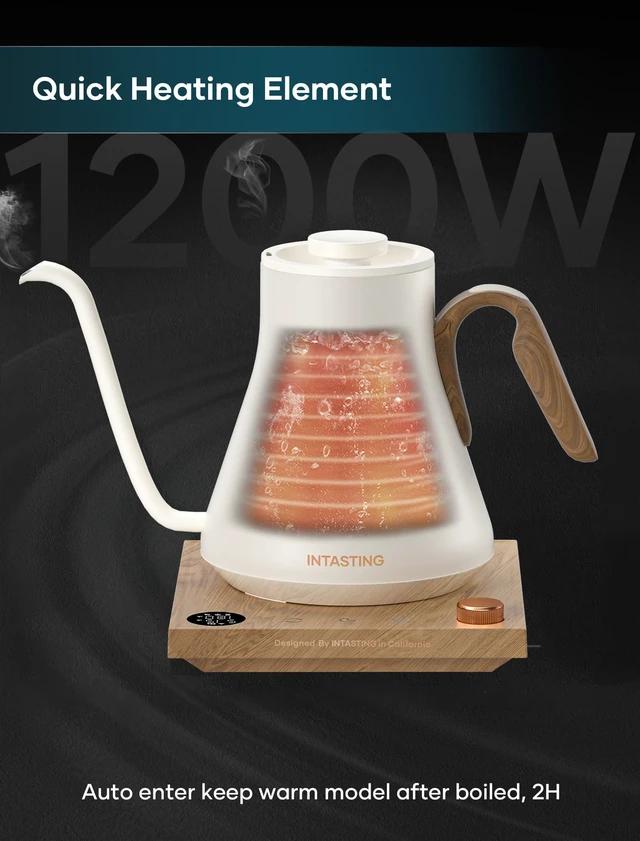 Alt view image 5 of 7 - Gooseneck Electric Kettle with ±1 Temperature Control, 0.9L | Fast Heating, Stainless Steel Interior, for Pour Over Coffee, Tea & Boiling Water, Keep Warm, Cream White