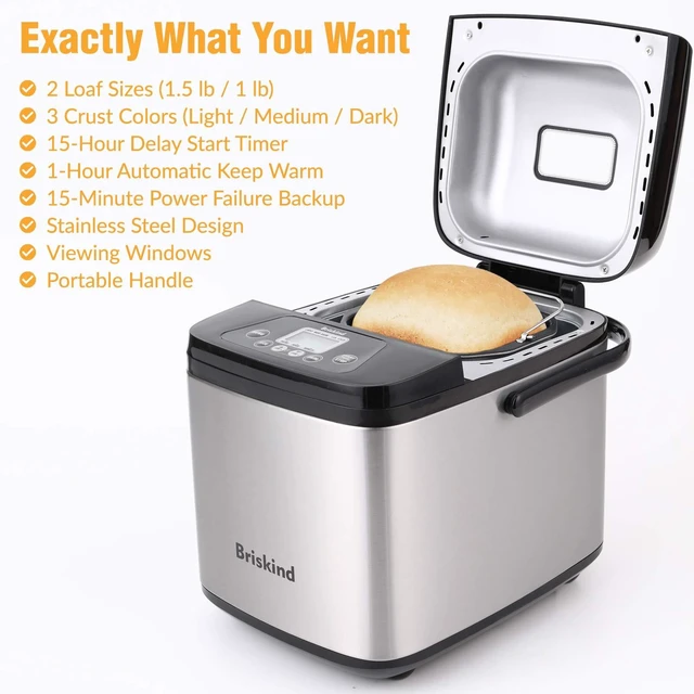 Alt view image 3 of 7 - 1.5 lb Compact Bread Maker Machine with Carrying Handle, 19-in-1 | Small Breadmaker for 2-3 People, Gluten Free, Dough, Jam & Yogurt Menus, Delay Timer, Keep Warm, 1.5lb & 1lb Loaf, Low Noise