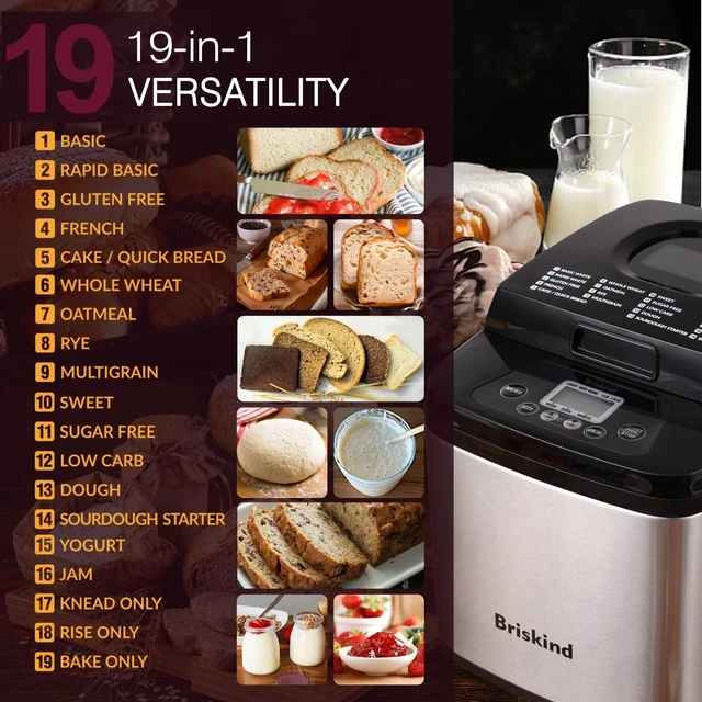 Alt view image 4 of 7 - 1.5 lb Compact Bread Maker Machine with Carrying Handle, 19-in-1 | Small Breadmaker for 2-3 People, Gluten Free, Dough, Jam & Yogurt Menus, Delay Timer, Keep Warm, 1.5lb & 1lb Loaf, Low Noise