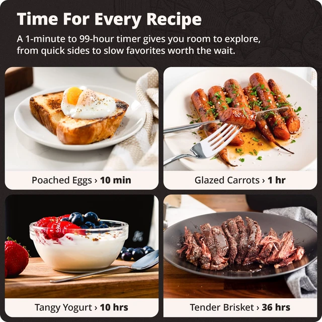 Alt view image 5 of 7 - Sous Vide Cooker, 1100W, No App or WiFi Needed (Onyx Black) | Quiet Brushless Immersion Circulator, Stainless Steel Cover, Precision Dial Control, Calibration & Steady Temps for 15L Baths