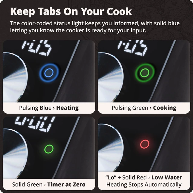 Alt view image 6 of 7 - Sous Vide Cooker, 1100W, No App or WiFi Needed (Onyx Black) | Quiet Brushless Immersion Circulator, Stainless Steel Cover, Precision Dial Control, Calibration & Steady Temps for 15L Baths