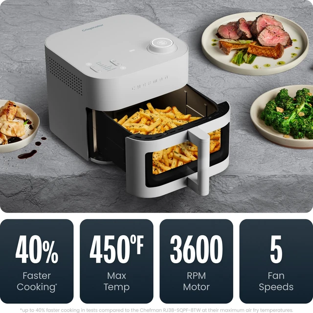 Alt view image 4 of 7 - Crispinator Air Fryer 7-in-1 with 8 Qt Capacity, 450°F Max Temp & TurboFry Pro Technology for Fast, Even Results, Bake, Broil, Dehydrate, Viewing Window, Nonstick Ceramic-Coated Basket